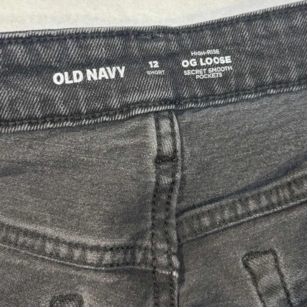 Old Navy OG Loose High-Rise Jeans Womens 12 Short Washed Black Wide Leg Denim